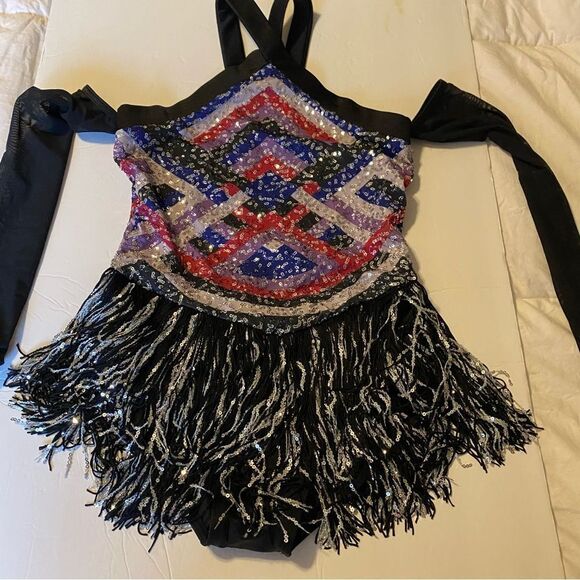 Weissman solo Dance costume geometric fringe sequin dress leotard c LC child - Picture 2 of 8